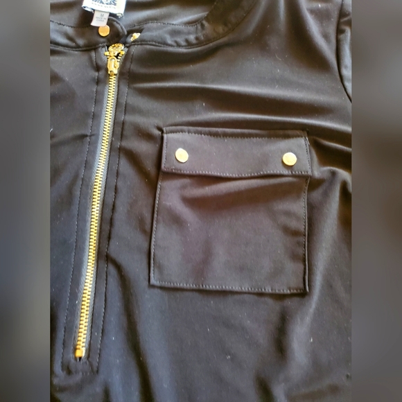 Anne Klein medium black 3/4 sleeve zip button top shirt blouse - Picture 3 of 10
